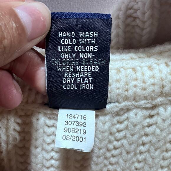 GAP Wool Blend Y2K Chunky Knit Ivory Long Cardigan M Open Front Hooded Duster - Picture 7 of 7